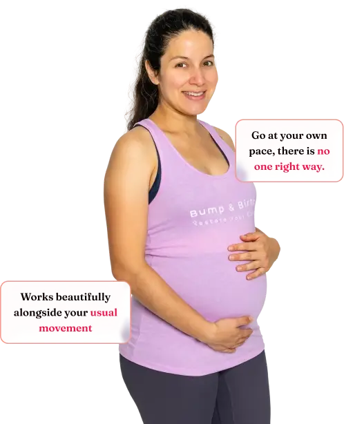 A pregnant woman practising the class on a mat